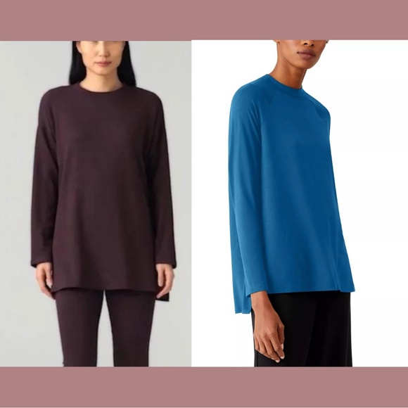 NWT Eileen Fisher‎ [ Medium ] Side-Vent Crewneck Top in Casis - Picture 1 of 13